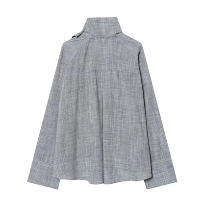 KONDALA Streetwear Chic Women Loose Blouse Turtleneck Pockets Single Breasted Blouse New Fashion 2026 Spring Holiday Blouse