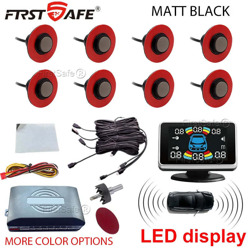 12V 16.5mm Parking Sensor Kit 6/8 Sensor Buzzer Reverse Radar Sound Alarm Indicator Probe System
