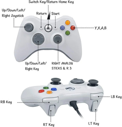 Wired Game Controller for Xbox 360 with Dual-Vibration,Compatible with Xbox 360/360 Slim&PC Windows 7,8,10,11
