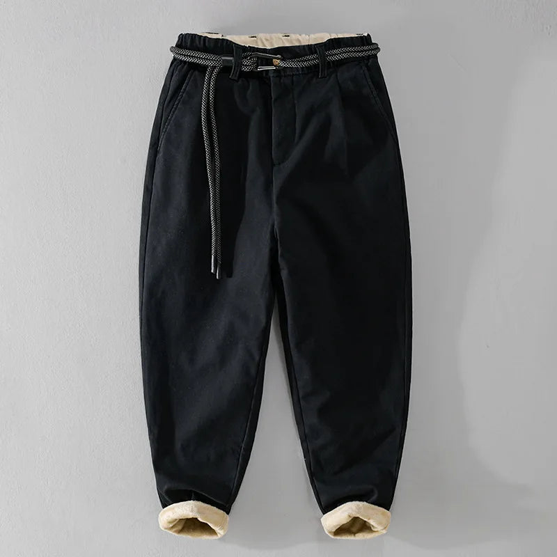 Winter New Cargo Velvet Pants for Men Clothing Cotton Thicked Keep Warm Simple Daily Trousers F7628