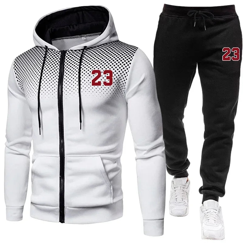 Hot Sale Men's Tracksuit Zip-up Jacket Black Sweatpants Fall Winter Daily Casual Sporty Sweatshirt Outfit Male Training Set