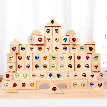 Kids Wooden DIY Blocks Sparkling Acrylic Toy Montessori Rainbow Gem Stacking Blocks Colorful Educational Wooden Creative Toys