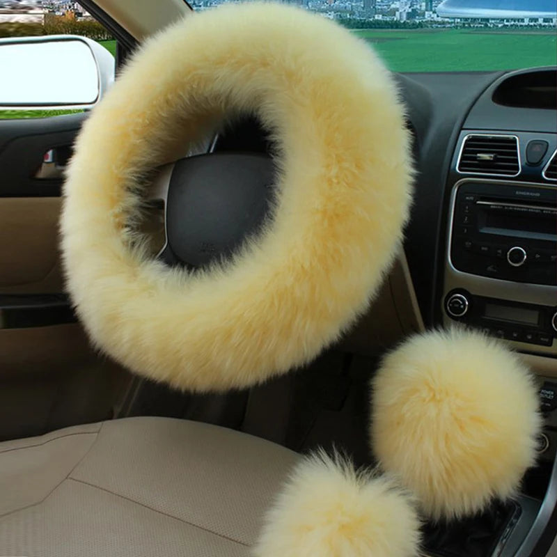New Car Fluffy Plush Steering Wheel Cover Fashion Winter Warm Fleece Non-slip Handle Gloves Ladies Car Decoration Accessories