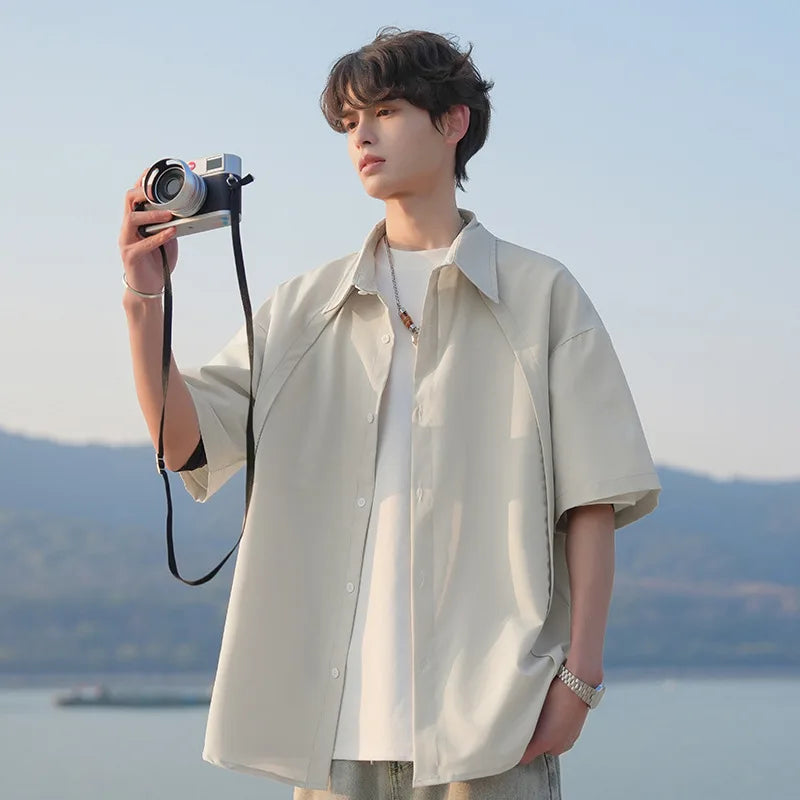 Men's Oversized Button Down Shirt Short Sleeve Loose Casual Top 2026