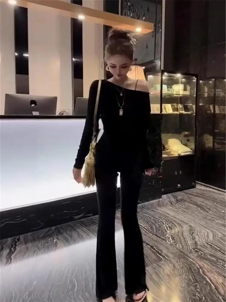 Elegant Pure Desire Style Long Sleeve T-Shirt Set for Women Casual High Waist Pants Slimming Loose Fit Spring Autumn Wear