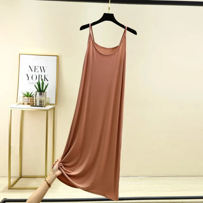 Summer round Neck Modal Dress Thin Long A-Line Dress Vest Strap Dress Loose Base Dress Inner Wear Casual Style No Sleeve Dress