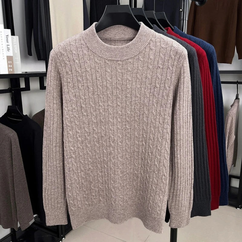 100% Australian Merino Wool Sweater Men's, 410g Thickened Anti-Pilling, Old Money Style, 4 Colors