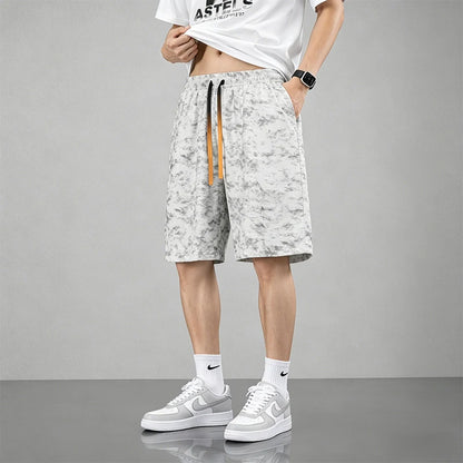Black Camouflage Printed Sports Shorts Men Summer Outdoor Ice Silk Running Breathable Beach Shorts Elastic Waistband Short Pants