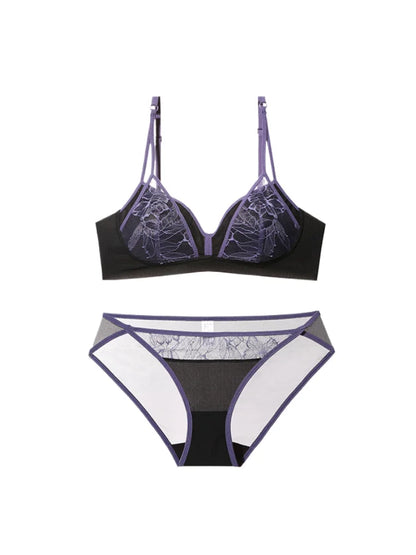 Hot Sale French Style Lace Bra Set Wireless Thin Summer Sexy Triangle Cup Soft Comfortable Women Lingerie Set