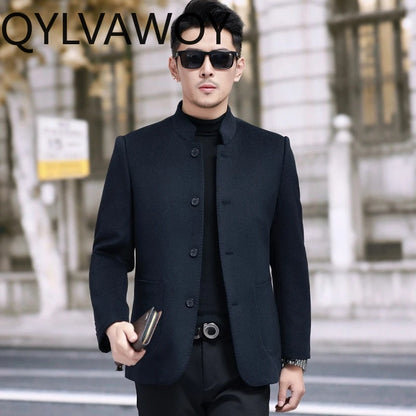 QYLVAWOY Men's Wool and Trench Coats Man Jacket Cashmere Stand Collar Jackets Goose Down Liner Thicken Clothes for Man High-end