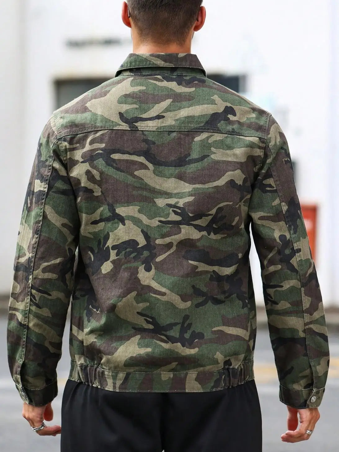 Men's Camouflage Work Jacket, Lapel Zipper Multi-pocket Casual Coat, Retro Trendy Top