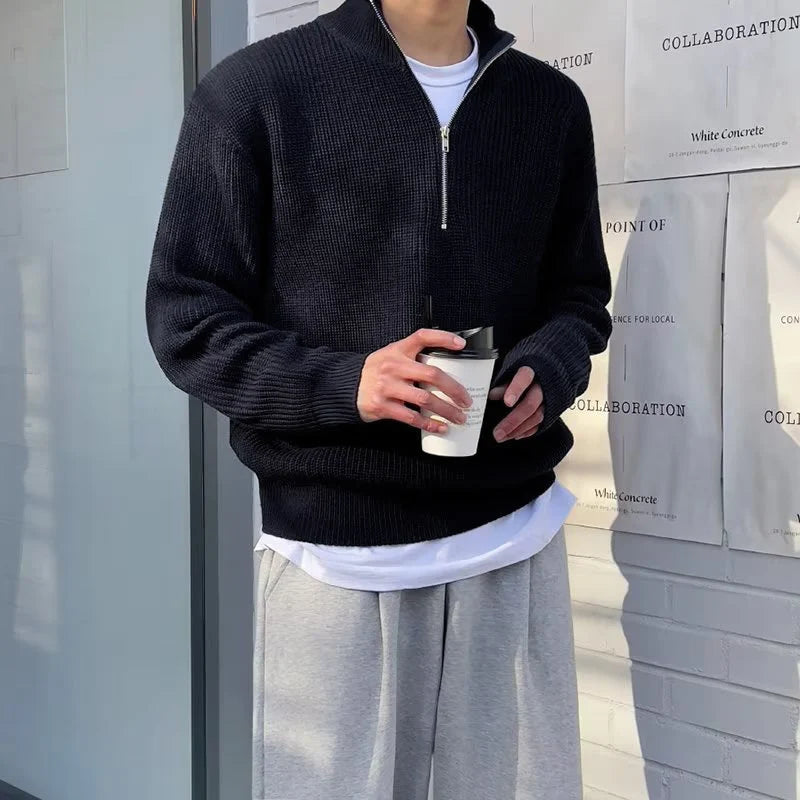 Trend Mens Casual Sweater New Half Zipper Pullover Autumn Winter Fashion Streetwear Sweater Outdoor Work Sweatshirts Solid Top