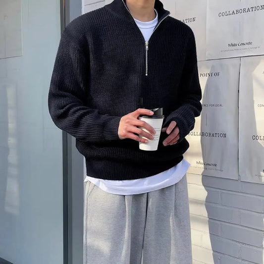 Trend Mens Casual Sweater New Half Zipper Pullover Autumn Winter Fashion Streetwear Sweater Outdoor Work Sweatshirts Solid Top