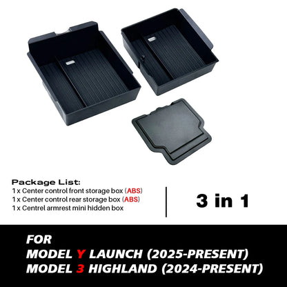 For Tesla New Model Y 2025 Launch Juniper Teslajuniper ABS with Silicone Non-slip Mat Console & Armrest Storage Box Upper