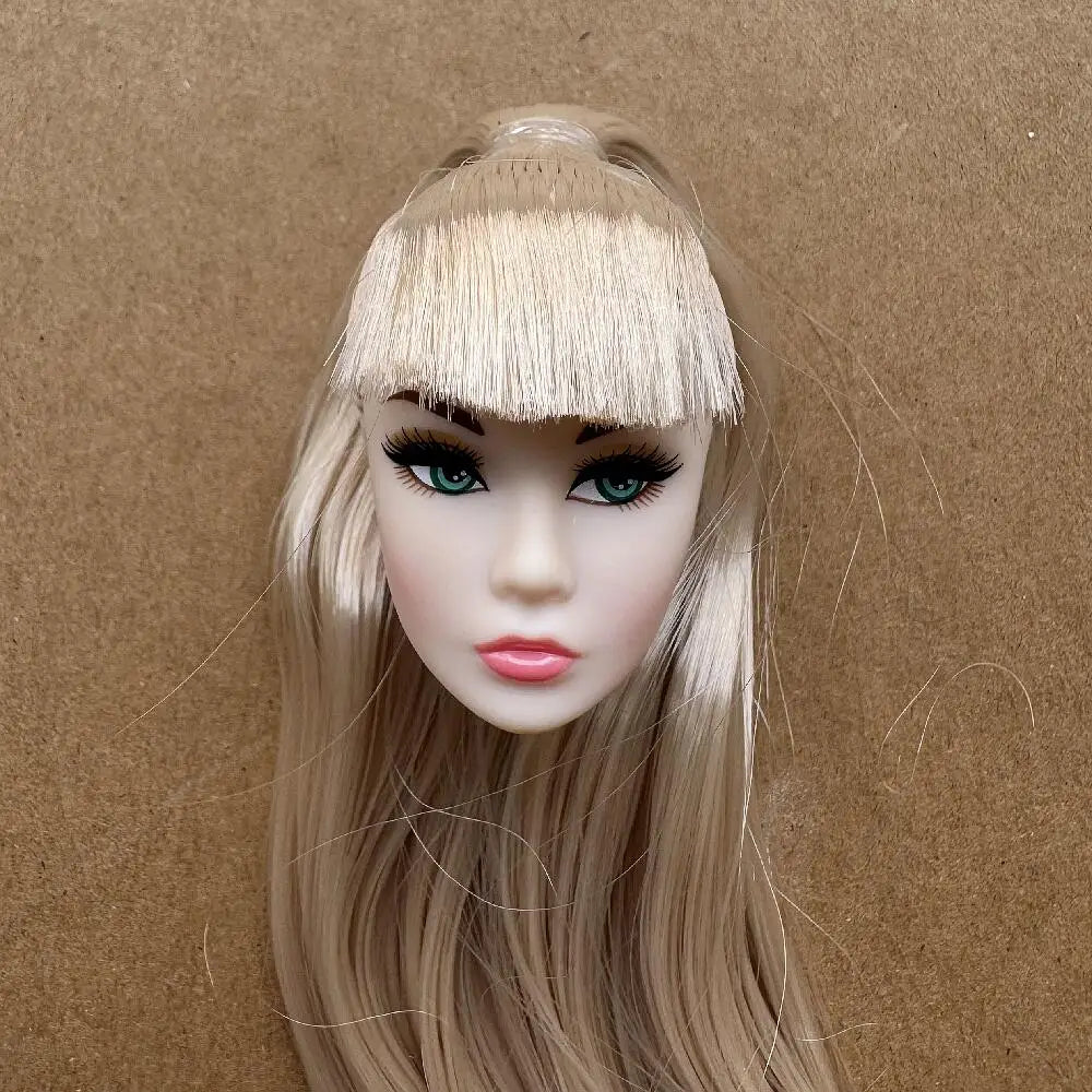 1/6 Scale Multi-jointed Fashion Doll Heads with Bangs Pony Tail Super White Beige Dark Brown Skin Tone PP Doll Figures for Colle