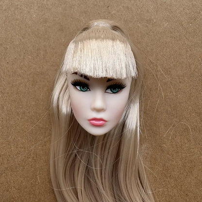 1/6 Scale Multi-jointed Fashion Doll Heads with Bangs Pony Tail Super White Beige Dark Brown Skin Tone PP Doll Figures for Colle