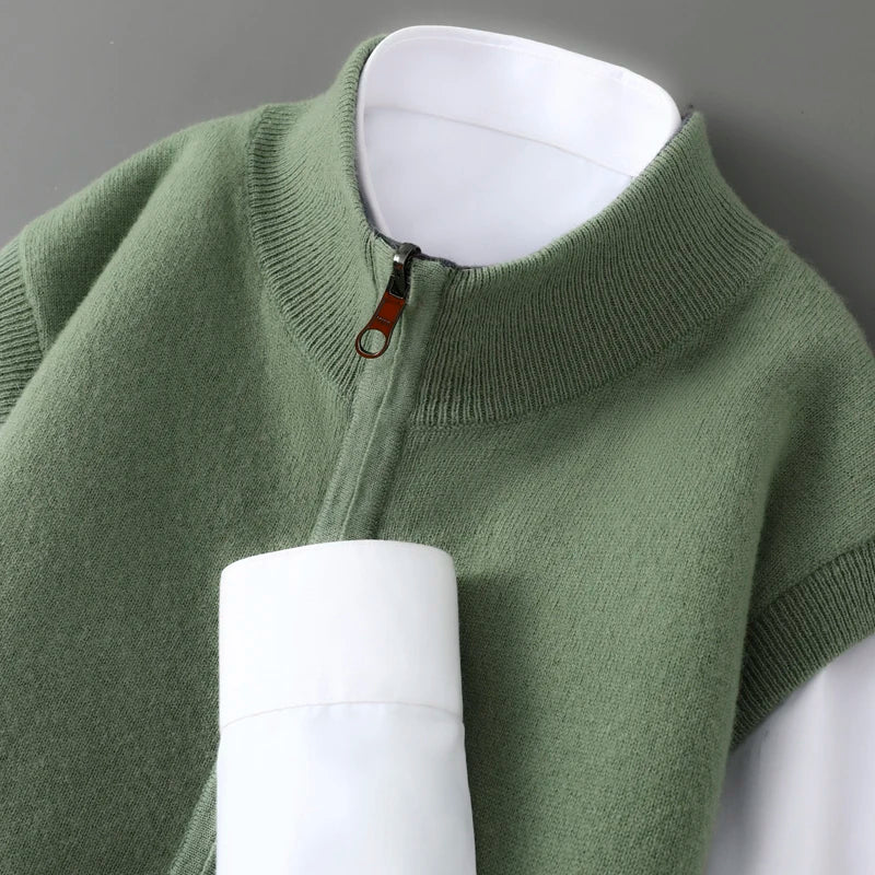 Autumn and winter 100% pure wool cardigan men's zipper stand collar double-sided sweater sleeveless knitted cashmere vest