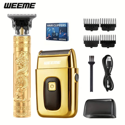 USB Rechargeable Men's Hair, 3-piece oil head and electric Trimmer, suitable for home use shaved hair salon boyfriend gifts