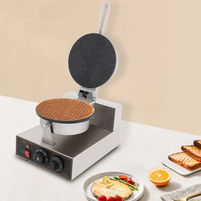 Commercial Electric Ice Cream Cone Machine Stainless Steel Waffle Cone Egg Roll Maker Tabletop Design Adjustable Time And Temperature High Efficient Baking Tool 110V US Plug No Assembly Sturdy Construction Portable Snack Maki
