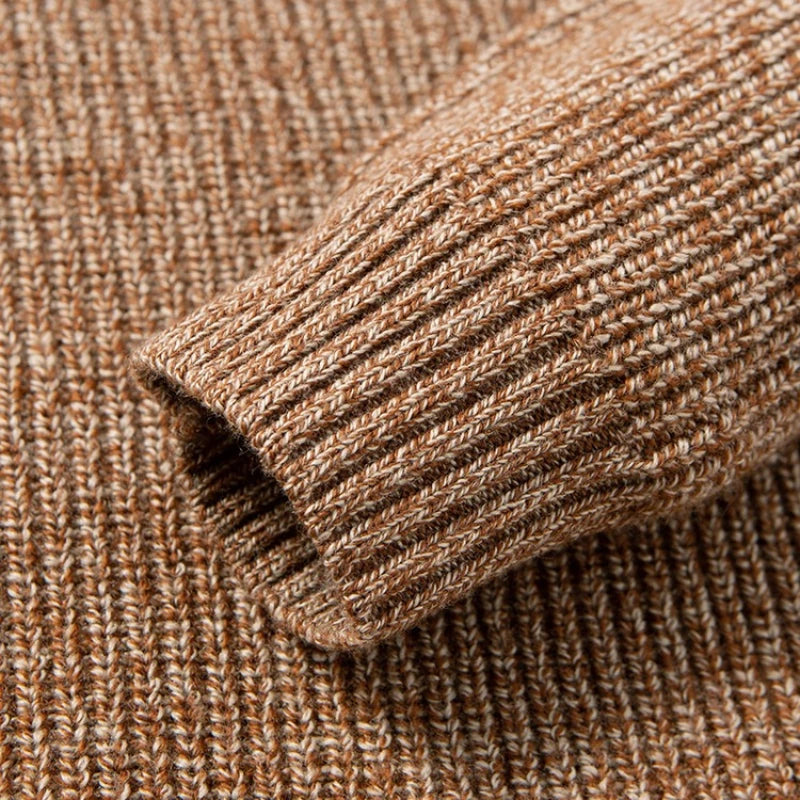 Men’s 7-Needle Wool Sweater, 100% Wool Heavyweight, Autumn Winter Thickened, Brown Coffee 4 Colors