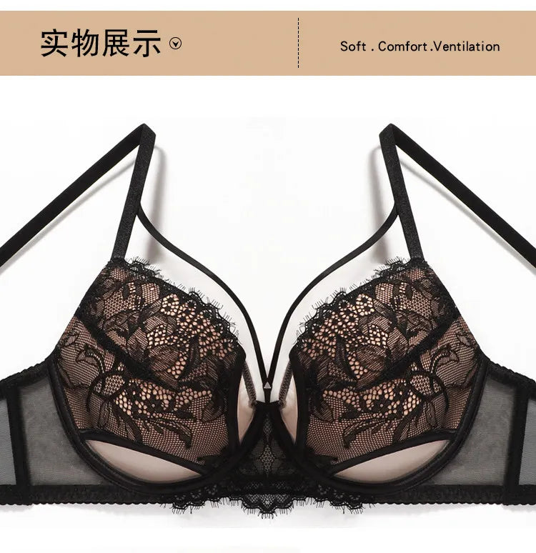 Hot Sale French Lace Bra Soft Underwire High Support Push Up Anti Sagging Sexy Nude Back Stylish Bra Size S-XL 32-38 Hot Search