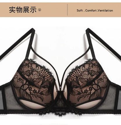 Hot Sale French Lace Bra Soft Underwire High Support Push Up Anti Sagging Sexy Nude Back Stylish Bra Size S-XL 32-38 Hot Search