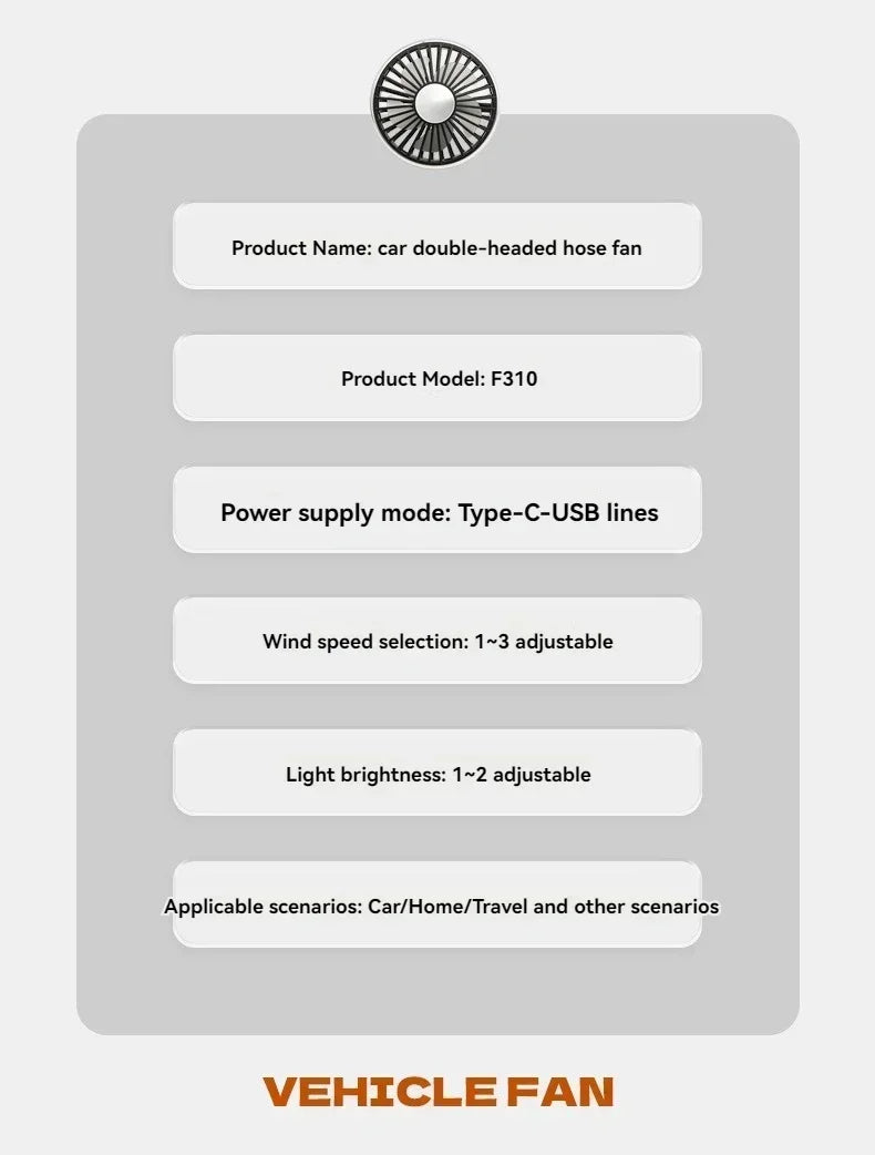 Car Fan 360° Car Seat Back Cooling Fan USB Charge Dual Head Fan Adjustable Rotation Neck Cooler for Car Home Accessories