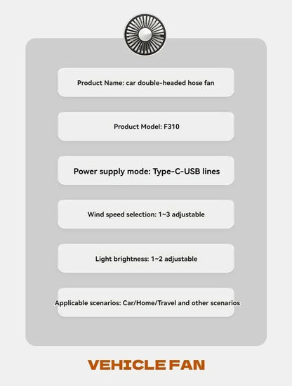 Car Fan 360° Car Seat Back Cooling Fan USB Charge Dual Head Fan Adjustable Rotation Neck Cooler for Car Home Accessories