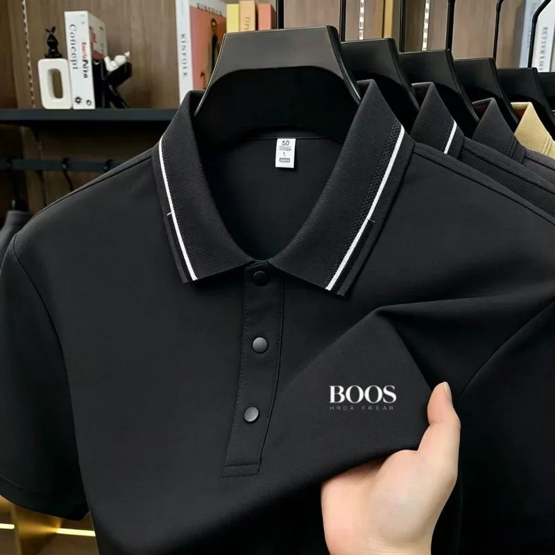 Summer luxury brand men's embroidered polo shirt with ice silk, cool, lightweight, soft, breathable business casual wear