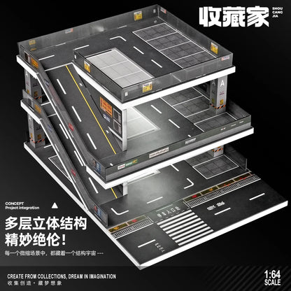 Collector 1:64 Scale LED Multi-Story Parking Garage Diorama, Ramp Model Car Display Case with Light Up for Vehicle Collection