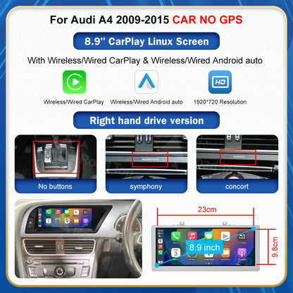 CN Road Top 8.9 12.3'' Touch Screen Multimedia Player Andriod Auto Link For Audi A4 S4 B8 2009-2015 GPS Carplay Display Car Play