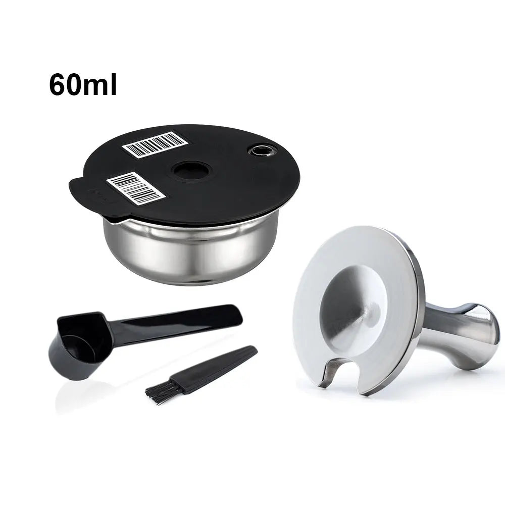 Stainless Steel Reusable Tassimo Coffee Pod Refillable Coffee Capsule for Bosch Tassimo Maker 60 180 200 220ML Silicone Lid