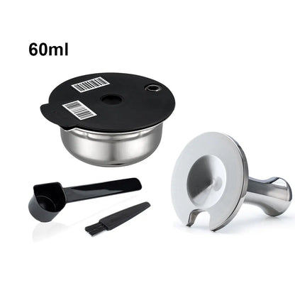 Stainless Steel Reusable Tassimo Coffee Pod Refillable Coffee Capsule for Bosch Tassimo Maker 60 180 200 220ML Silicone Lid
