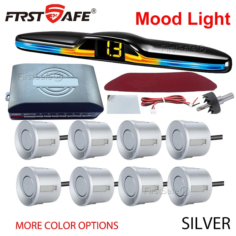 FirstSafe Factory Front and Rear Parking Sensor Kit Mood Light Display System Backup Monitor Detector Assistant 6 8 Radar Sensor
