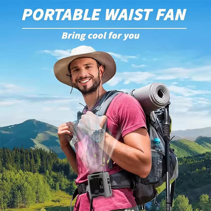 2026 Summer Waist Fan Portable Handheld Hanging Neck Fan Ultra-Strong Wind with Phone Charging LED Light for Outdoor Working