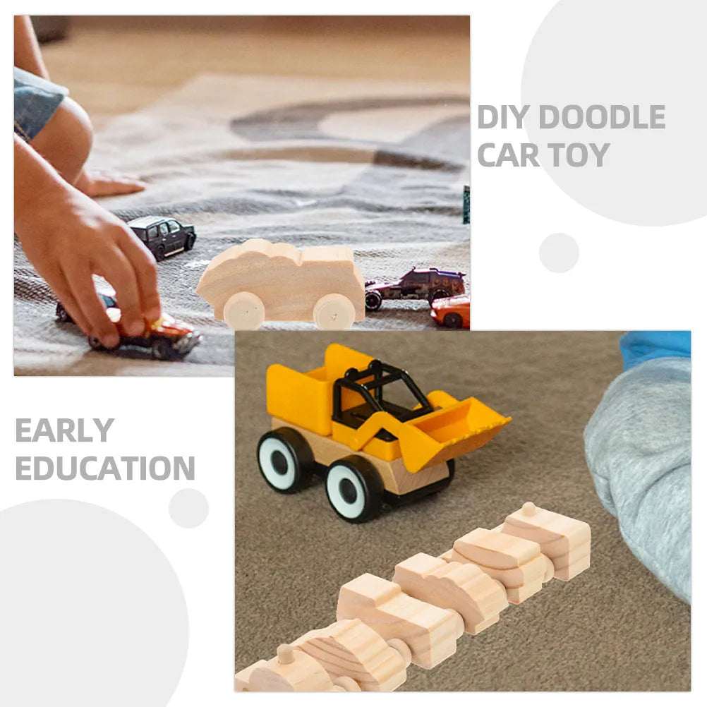 12Pcs DIY Wooden Cars Blank Graffiti Craft Kit Kids Creative Painting Activity Natural Wood Unfinished Car Models Hand Eye
