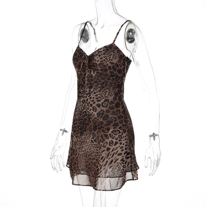 ByeMyLove Leopard Dress Strap Dress Sleeveless Sexy Mini Party Dress Y2K Summer Women Dresses Leopard Print  Slim Laceup Midi