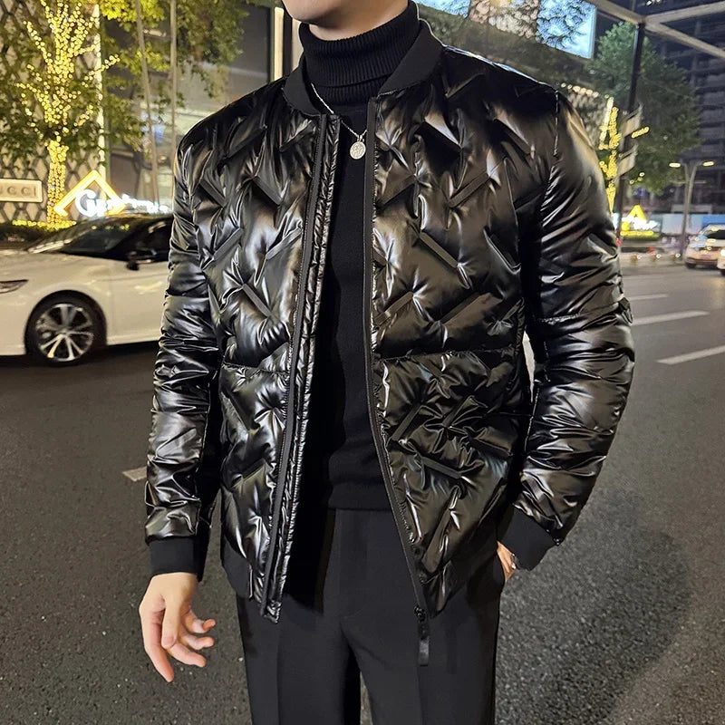2023 Winter Light Thin Down Jacket Keep Outdoor Warm Stand Collar Slim Casual Short Overcoat Male Fashion Social Streetwear Tops