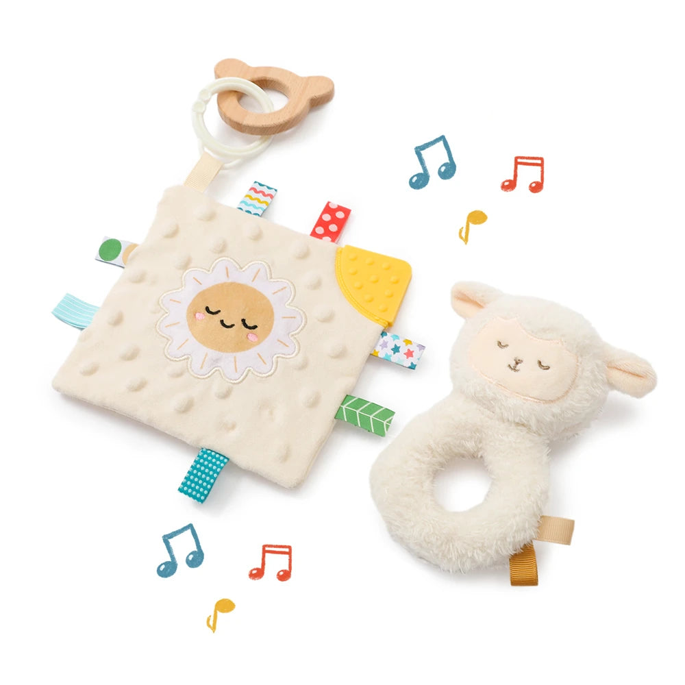 Sheep Security Blanket and Rattle 2 Piece Set Soft Crystal Velvet Press to Sound Baby Toys Fine Motor Skills Sensory Baby Toys