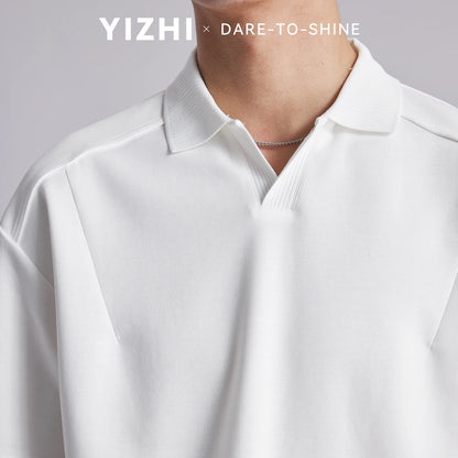 Fashion Men Solid V Neck Polo Shirts 2026 Summer Air Cotton Luxury Old Money Style Short Sleeve Tops Casual Versatile Tees