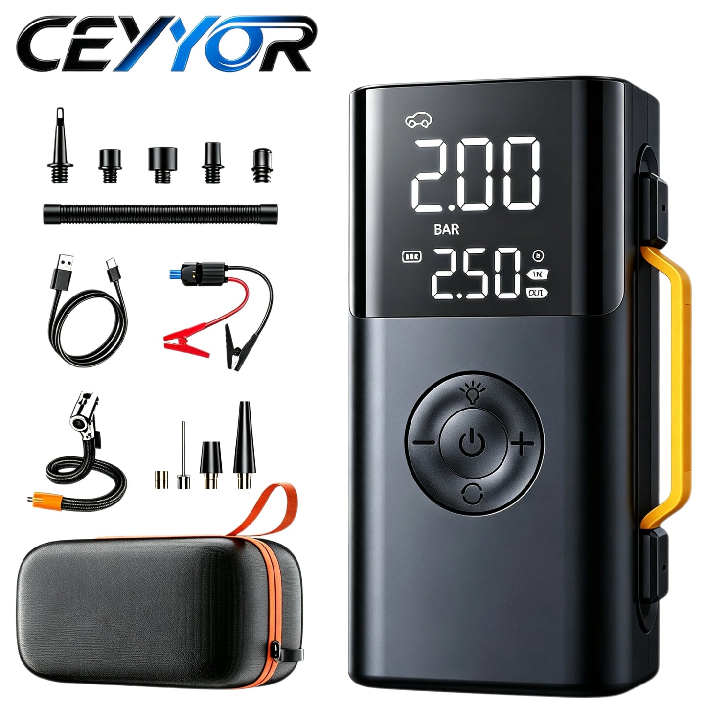 CEYYOR 5In1 Booster Jump Starter Car Battery Starting Device,Multifunction 10000mAh 150PSI Air Pump with LED Lights&Pressure Gau