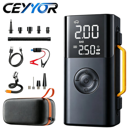 CEYYOR 5In1 Booster Jump Starter Car Battery Starting Device,Multifunction 10000mAh 150PSI Air Pump with LED Lights&Pressure Gau