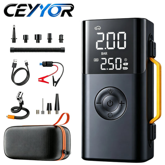 CEYYOR 5In1 Booster Jump Starter Car Battery Starting Device,Multifunction 10000mAh 150PSI Air Pump with LED Lights&Pressure Gau