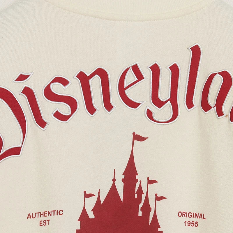 Loose Fit Fleece Lined Hoodie Women's Spring Autumn Youthful Embroidered round Neck Sweatshirt Large Size Letter Stitching Top