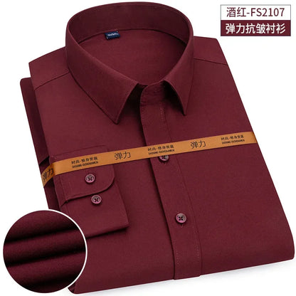 New Men's Shirt Long Sleeve Tooling Elastic Business Slim-fit Non-ironing Long Sleeve High-end Solid Color Men's Casual Shirts