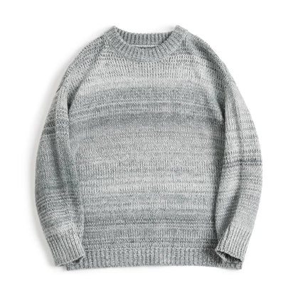 Maden Men's Vintage Gradient Stripe Sweater Round Neck Blended Knitted Pullover Warm Base-layer knitwear for Autumn and Winter