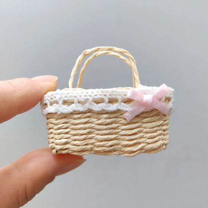 Miniature Basket Handmade Mini Wicker Basket Woven Paper Rattan Basket Dollhouse Ornament Accessories Decoration Easter