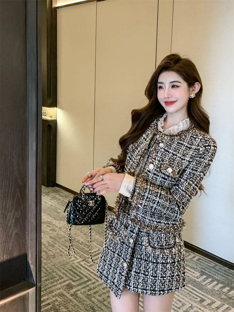 Early Autumn Small Fragrance Style Set Women's Autumn Winter Elegant Fashion High-End Feelings Outerwear Half Skirt Two-Piece...