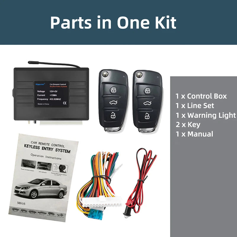HIPPCRON Car Remote Central Door Lock Keyless System Central Door Locking Vehicle Keyless Entry System with 2 Remote Control