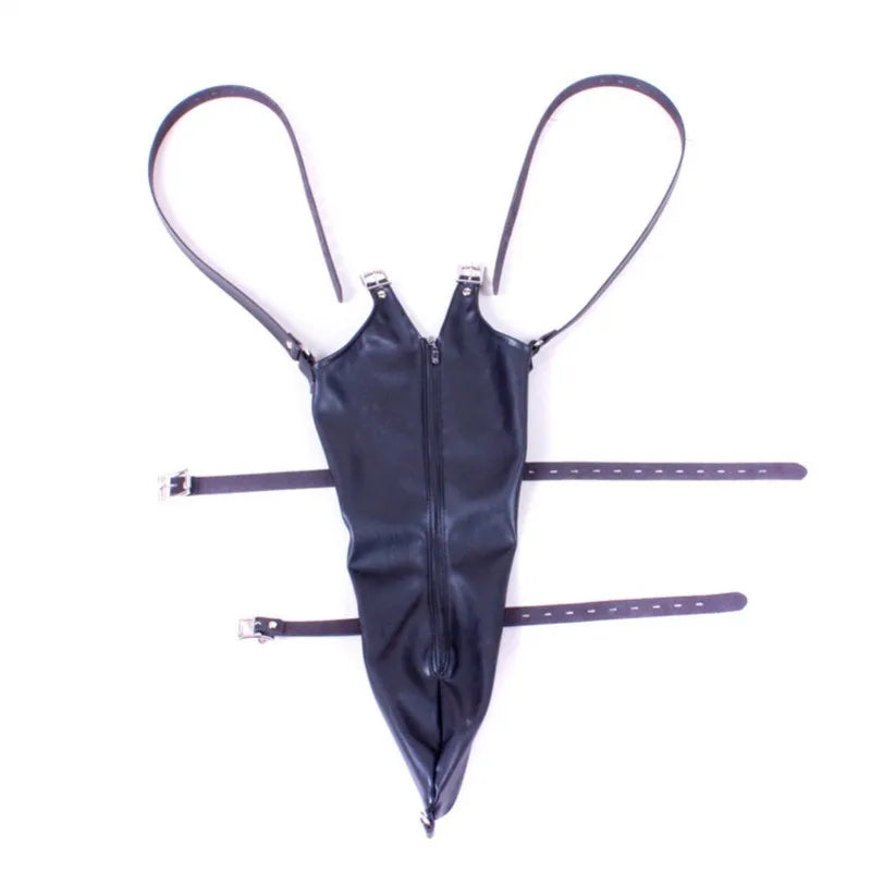 One Arm Binder Bondage Restraint Over Shoulder Straps of Sexy Full Sleeve Leather Glove Zippered Armbinder for Play